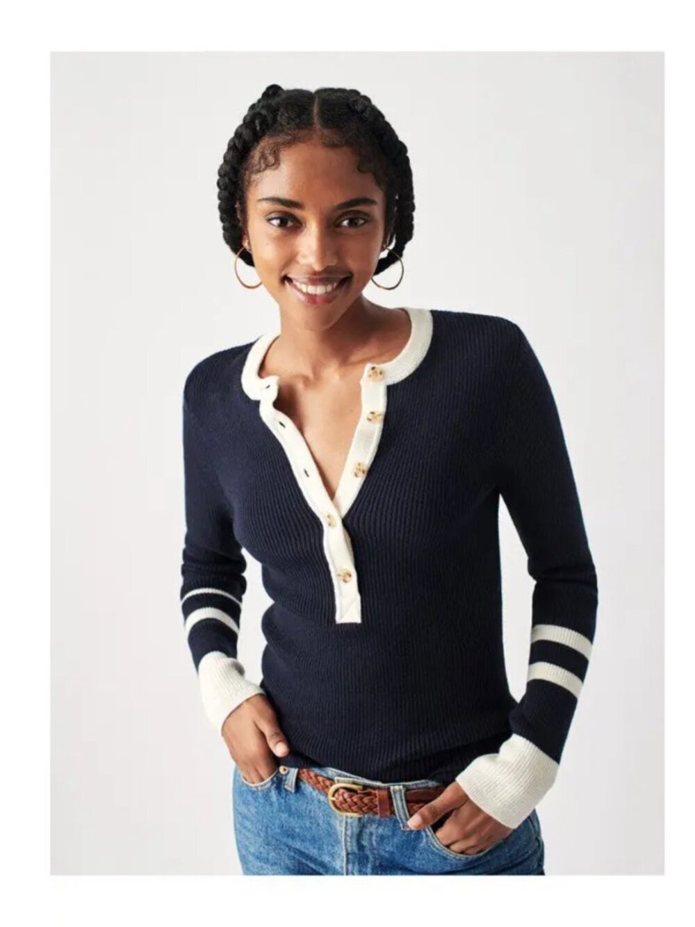 Faherty Mikki Henley Coastal Colorblock M $158